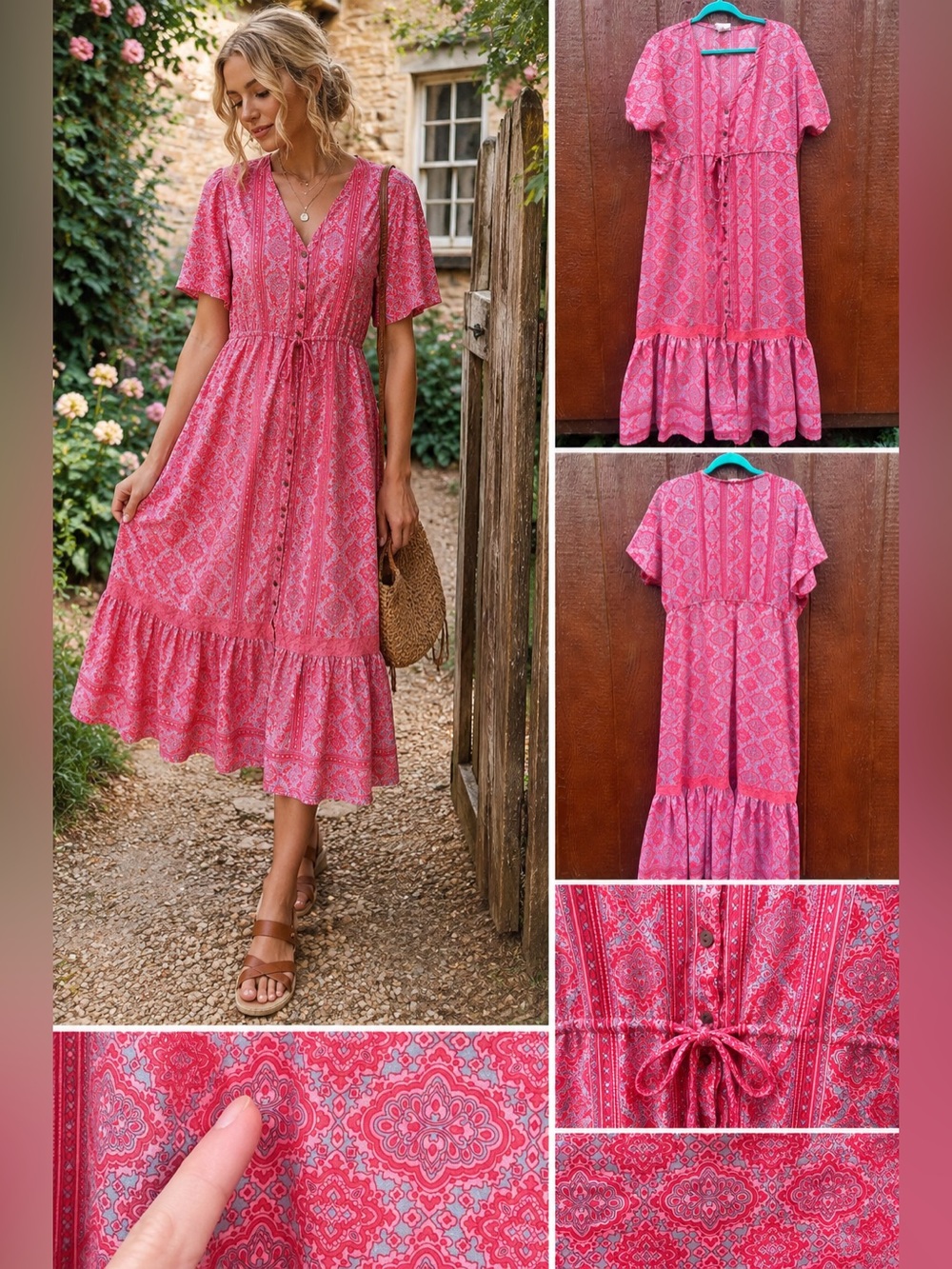 Boemo for Anthropologie Printed Boho Midi Dress Size Small  Medallion Peasant